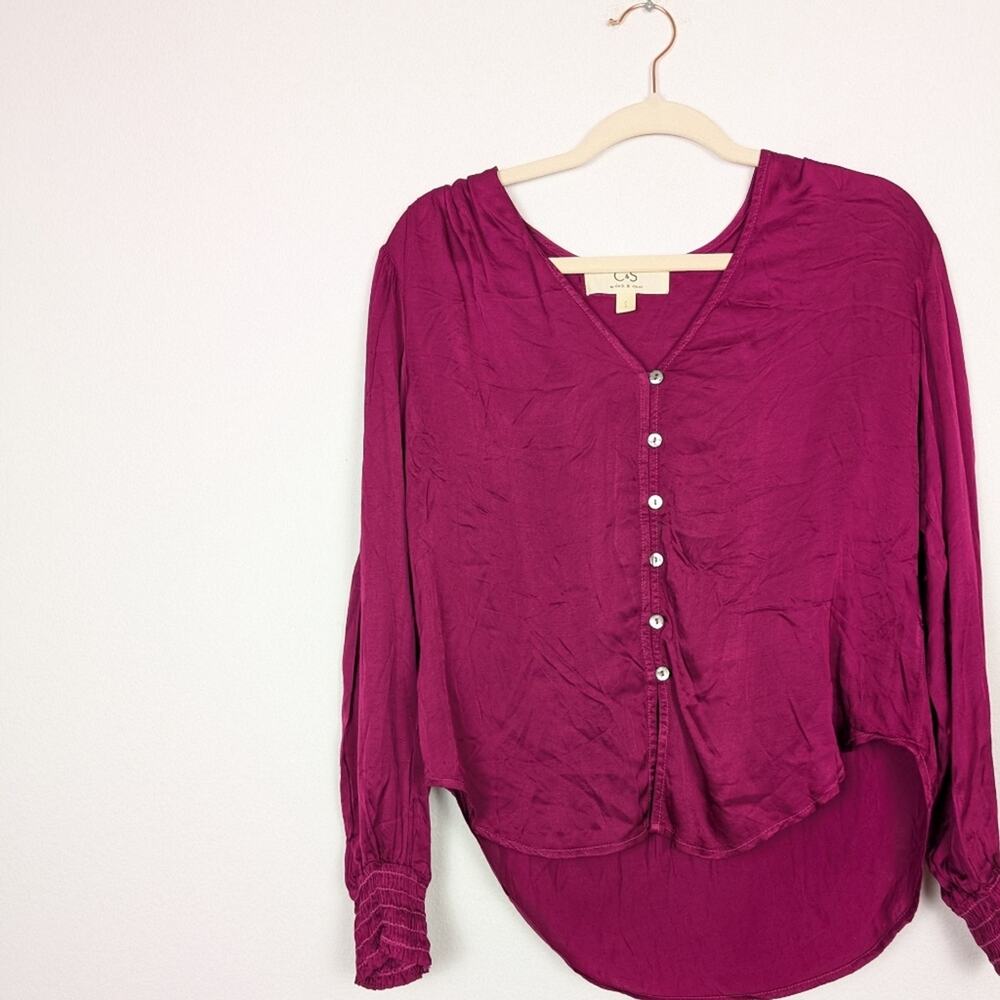 C&S by Cloth & Stone Raspberry High Low Button Front Blouse Size S - Picture 3 of 7